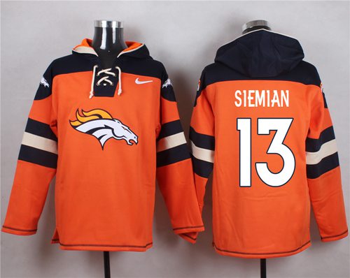 Nike Broncos #13 Trevor Siemian Orange Player Pullover NFL Hoodie - Click Image to Close